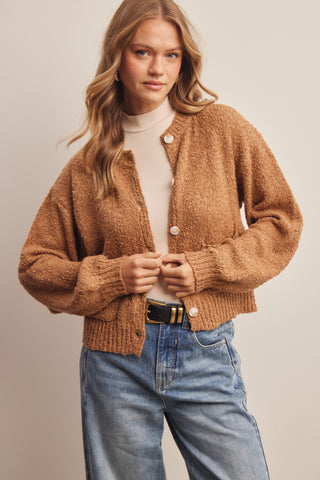 Bouclé Patch Pocket Button Front Cardigan