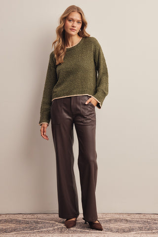 Contrast Trim Cropped Bouclé Sweater