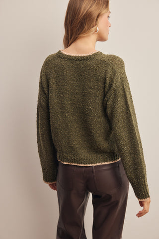 Contrast Trim Cropped Bouclé Sweater