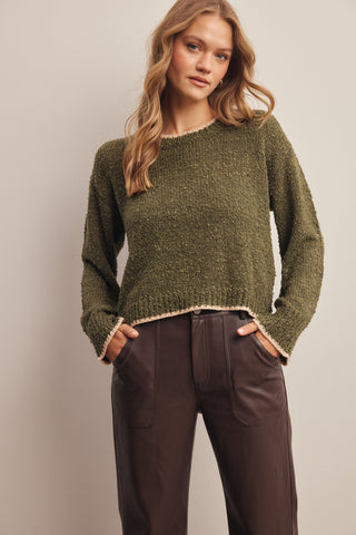 Contrast Trim Cropped Bouclé Sweater