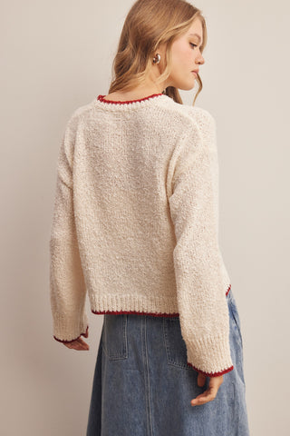Contrast Trim Cropped Bouclé Sweater