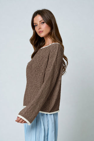 Boat Neck Contrast Trim Sweater