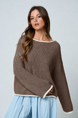 Boat Neck Contrast Trim Sweater