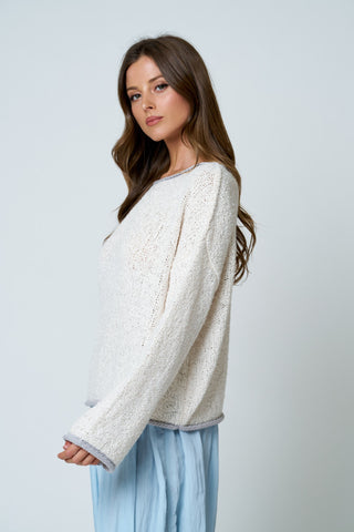 Boat Neck Contrast Trim Sweater