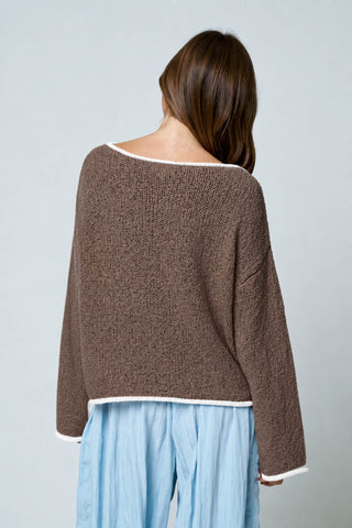 Boat Neck Contrast Trim Sweater