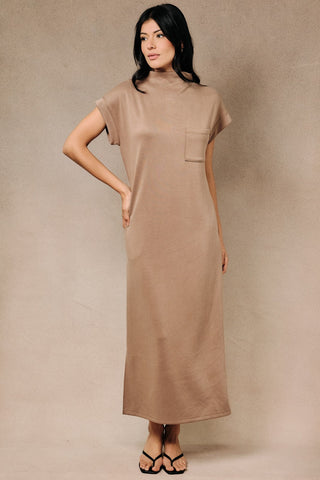Taupe Mockneck SS Pocket Maxi Dress