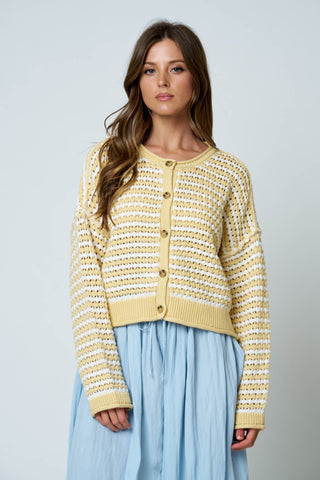 Stripe Crochet Button Down Cardigan