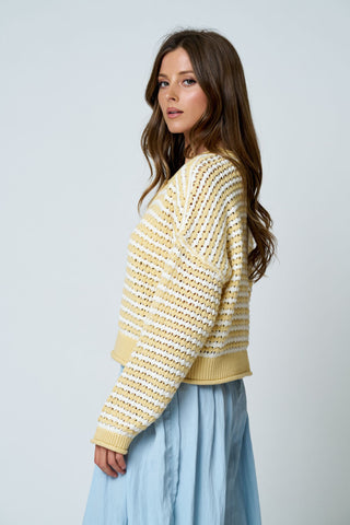 Stripe Crochet Button Down Cardigan