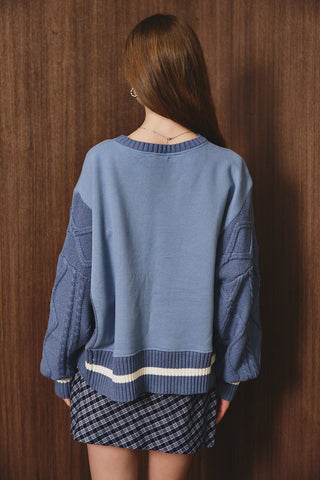 Cable Knit Sleeve Oversized Crew Sweatshirt