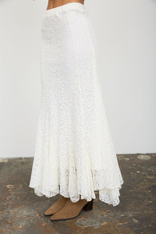 Lace Pattern Godet Midi Skirt