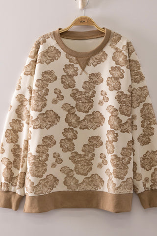 Mocha Floral Vintage Waffle Knit Pullover Sweater