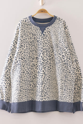 Denim Leopard Curvy Vintage Waffle Knit Pullover Sweater