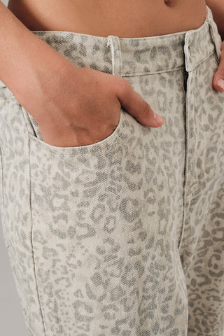 Animal Print Twill Pants With Back Elastic