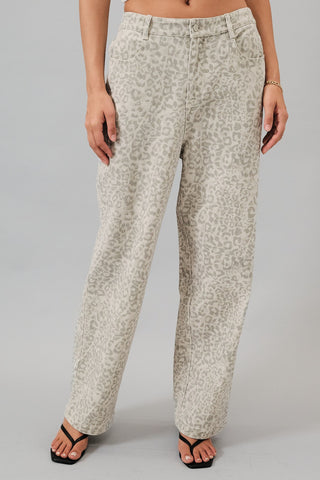 Animal Print Twill Pants With Back Elastic