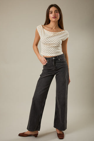 Slouchy Shoulder Polka Dot Rib Top