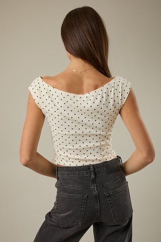 Slouchy Shoulder Polka Dot Rib Top