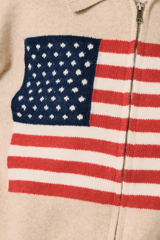 Collared LS Usa Flag Zip Up Sweater