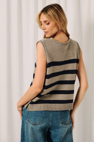 Boxy Striped Sweater Vest Side Buttons