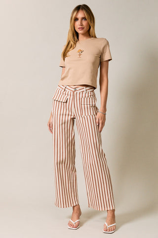 Front Pocket Detail Stripe Print Pants
