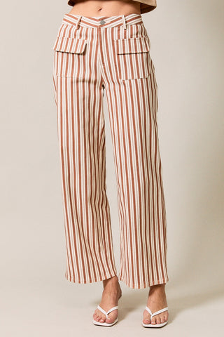 Front Pocket Detail Stripe Print Pants