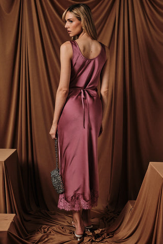 Lace Applique Hem Line Slip Midi Dress