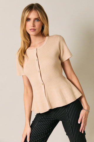 Peplum Hem Button Down Cardigan