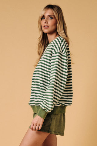 Crew Neck Stripe Sweater Shirt