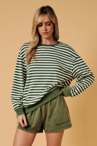 Crew Neck Stripe Sweater Shirt