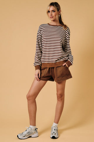 Crew Neck Stripe Sweater Shirt