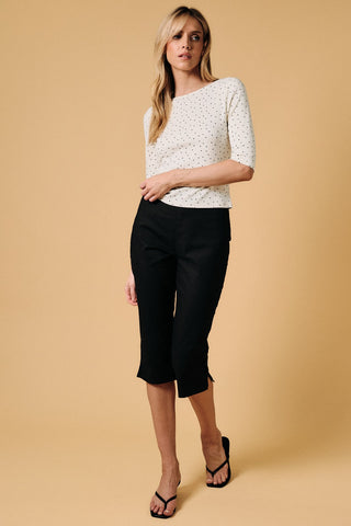 Boat Neck 3/4 Sleeve Polka Dot Top