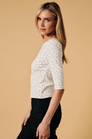 Boat Neck 3/4 Sleeve Polka Dot Top