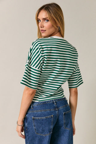Cinched Waist Half Sleeve Stripe Top