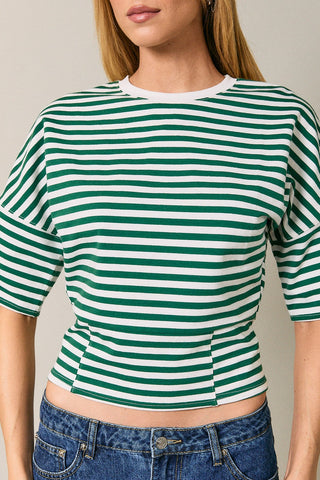 Cinched Waist Half Sleeve Stripe Top