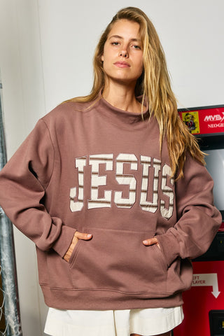 JESUS Applique Mock Neck Sweatshirt