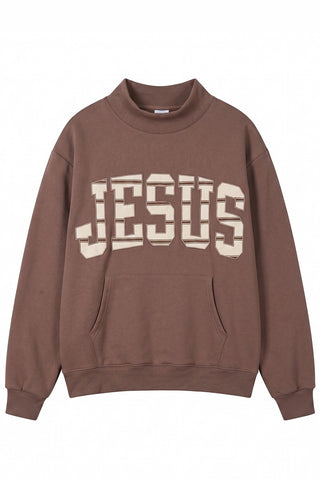 JESUS Applique Mock Neck Sweatshirt
