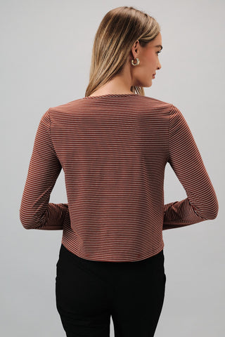Striped Knit LS Button Up Cardigan