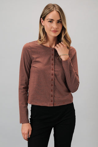Striped Knit LS Button Up Cardigan