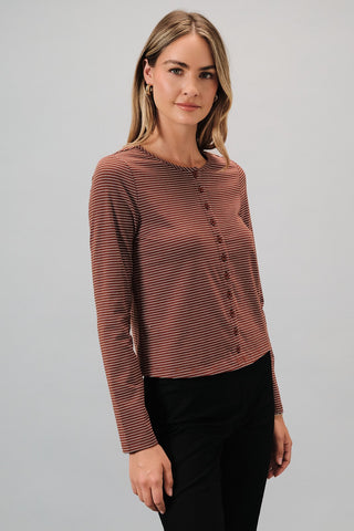 Striped Knit LS Button Up Cardigan