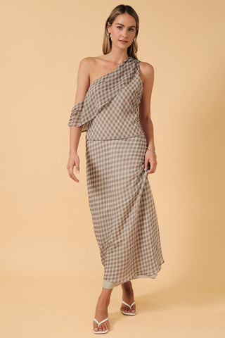 Micro Plaid Chiffon Bias Maxi Skirt
