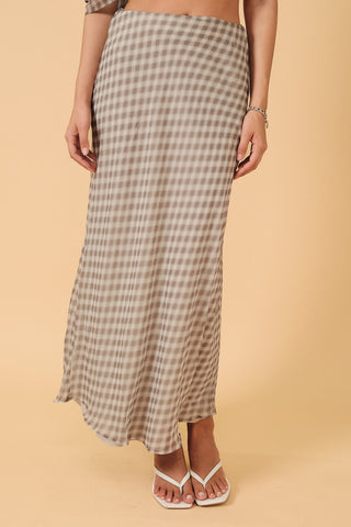 Micro Plaid Chiffon Bias Maxi Skirt
