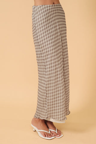 Micro Plaid Chiffon Bias Maxi Skirt