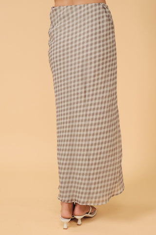 Micro Plaid Chiffon Bias Maxi Skirt