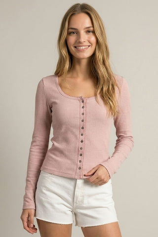Ribbed Button Front L/S Cardigan