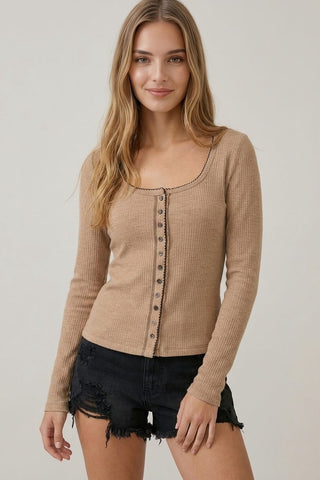Ribbed Button Front L/S Cardigan