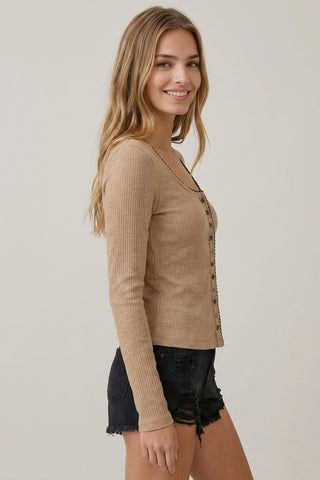 Ribbed Button Front L/S Cardigan