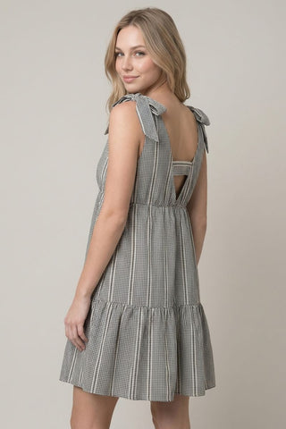 Gingham Tie Shoulder Tiered Mini Dress