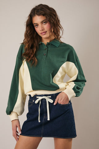 LS Color Block Polo Sweatshirt