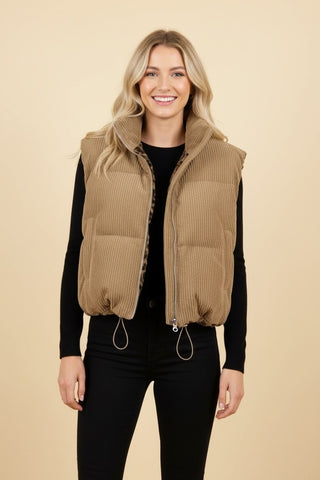 Brown Curvy Reversible Quilted Puffer Vest