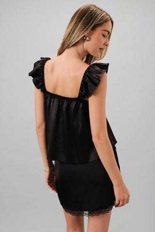 Lace Inset Satin Cropped Tank