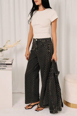 Grey & White Polka Dot Mid Rise Barrel Leg Ankle Length Jeans
